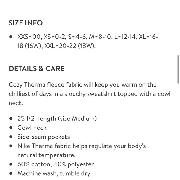 New without tags- Women’s Nike Therma Fleece Cowl Neck sweatshirt - Picture 4 of 4